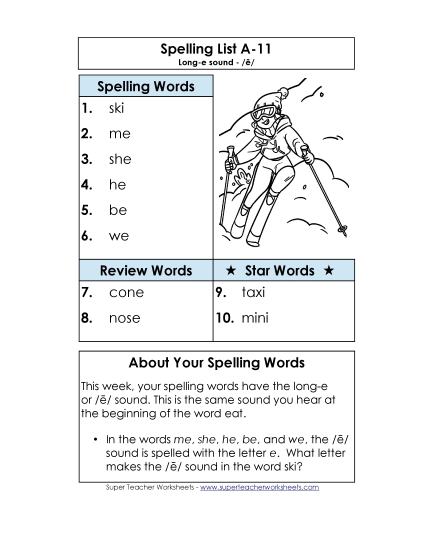 Spelling List A-11 Spelling A Worksheet