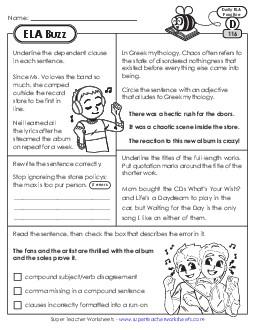 ELA Buzz: Week 24 Worksheets 116 through 120 Daily Ela Review Worksheet