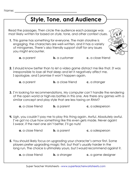 New Identifying Audience with Style and Tone Worksheet