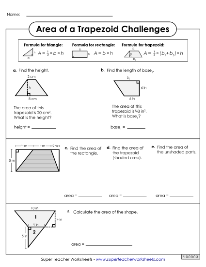 Area of Trapezoids Challenges (Basic) Worksheet