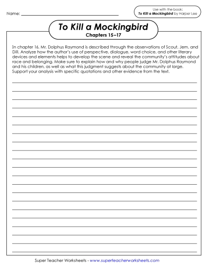 New Writing Prompt: Mr. Dolphus Raymond Worksheet New Writing Prompt: Mr. Dolphus Raymond Worksheet