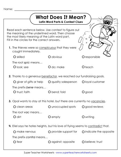 New What Does It Mean?<br>Latin Word Parts & Context Clues Worksheet