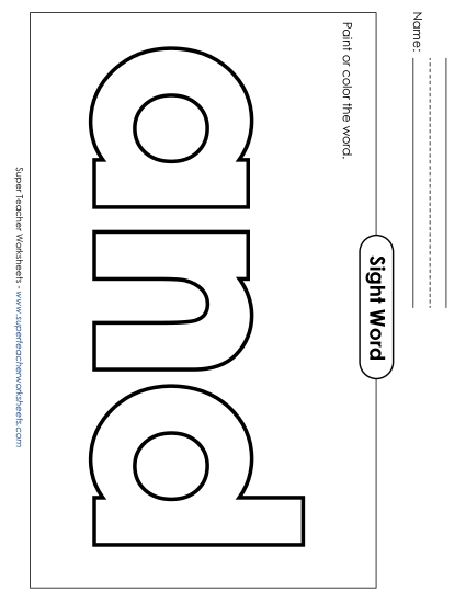 Paint or Color: And Sight Words Individual Worksheet