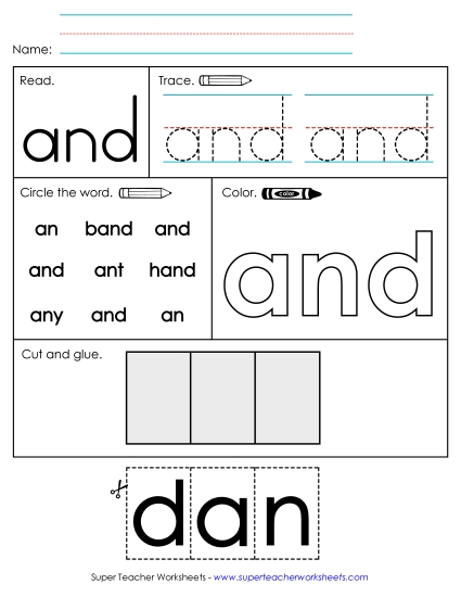 Worksheet 2: And Sight Words Individual Worksheet