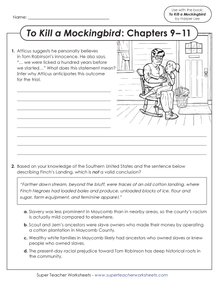 New Questions for Chapters 9–11<br>To Kill a Mockingbird Worksheet New Questions for Chapters 9–11<br>To Kill a Mockingbird Worksheet