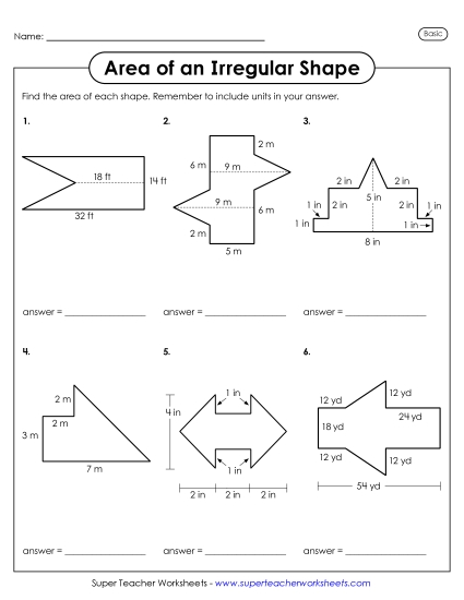 New Practice Finding the Area of an Irregular Shape:<br>Triangles and Rectangles Worksheet