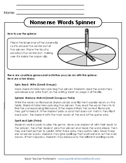Nonsense Words Spinner Worksheet