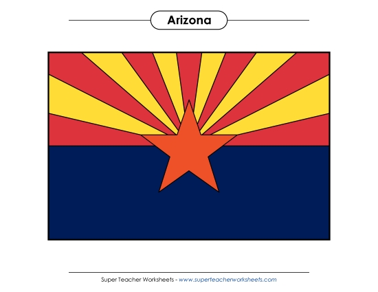 Arizona State Flag (Full-Color Version) States Individual Worksheet