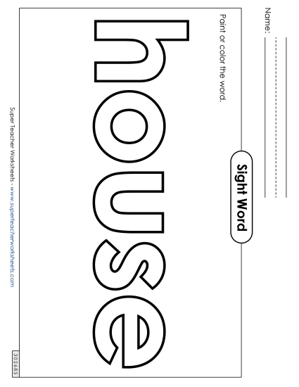 Paint or Color: House Free Sight Words Individual Worksheet