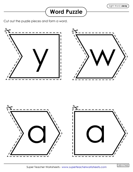 Word Puzzle: Away Sight Words Individual Worksheet