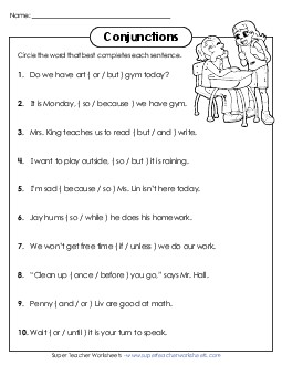 Using Basic Conjunctions  (Coordinating and Subordinating) Worksheet
