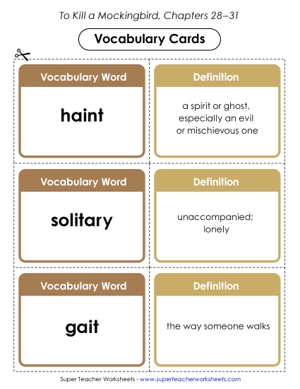 New Vocabulary Cards (Chapters 28–31) Worksheet
