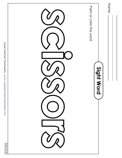 Paint or Color: Scissors Sight Words Individual Worksheet