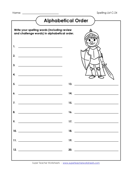 ABC Order: Write List (C-24) Spelling C Worksheet