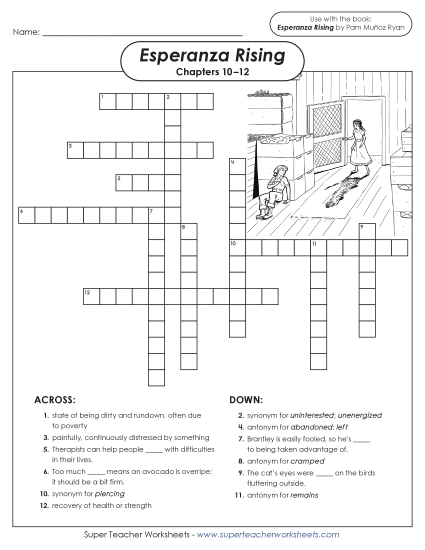 New Vocabulary Crossword for Chapters 10–12 (Esperanza Rising) Worksheet New Vocabulary Crossword for Chapters 10–12 (Esperanza Rising) Worksheet