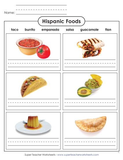 New Hispanic Foods: Write the Words Worksheet New Hispanic Foods: Write the Words Worksheet