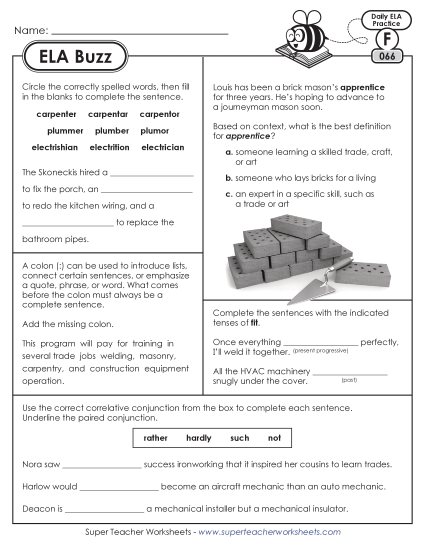 New 6th Grade ELA Buzz: Week 14<br>Worksheets 66 through 70 Worksheet