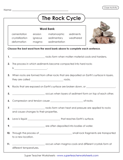 New Rock Cycle Cloze Worksheet New Rock Cycle Cloze Worksheet