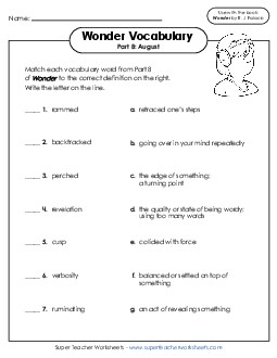 Vocabulary for Part 8 Book Wonder Worksheet