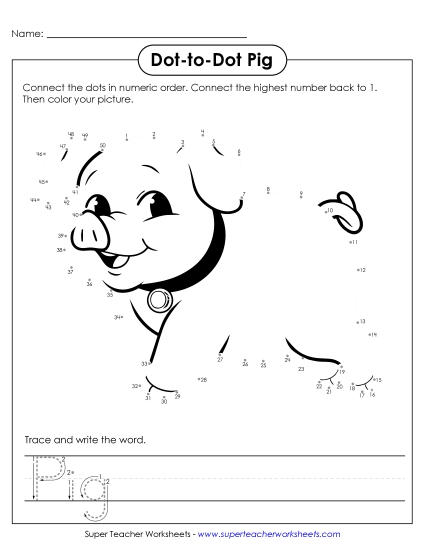 New Count to 50 & Write: Pig Worksheet