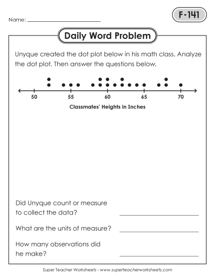 New Daily Word Problems<BR>F-141 through F-145 Worksheet New Daily Word Problems<BR>F-141 through F-145 Worksheet