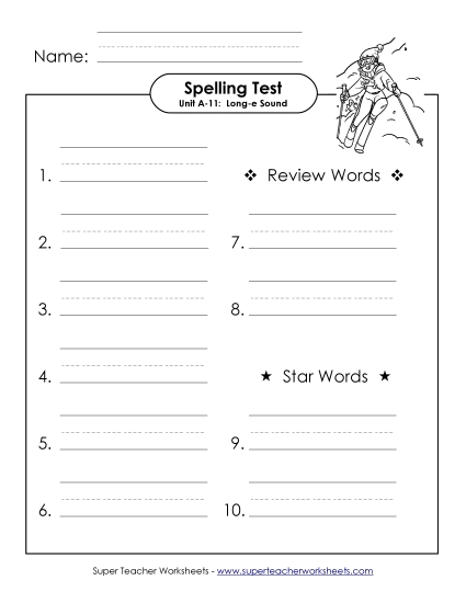 Spelling Test (A-11) Spelling A Worksheet