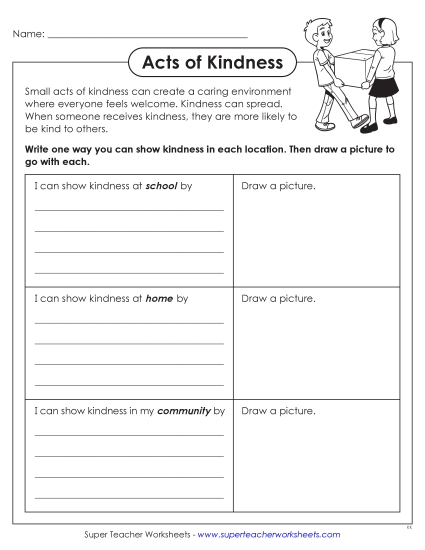 New Acts of Kindness: Examples and Pictures Worksheet New Acts of Kindness: Examples and Pictures Worksheet