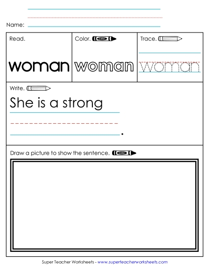 Worksheet 3: Woman Sight Words Individual Worksheet