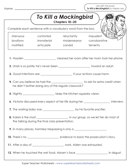 New Vocabulary Activity for Chapters 18–20<br>Complete the Sentences Worksheet