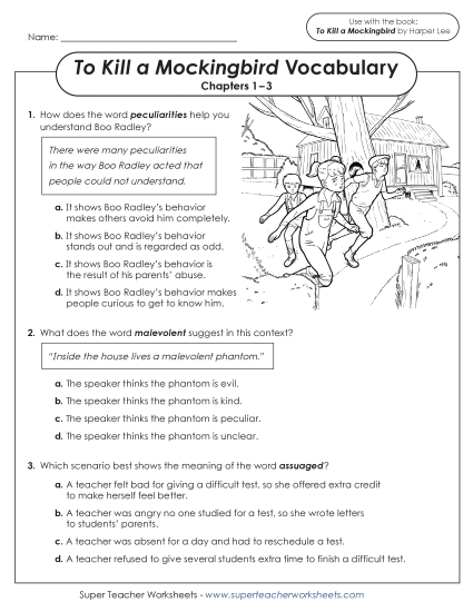 New Vocabulary Questions for Chapters 1–3 Worksheet New Vocabulary Questions for Chapters 1–3 Worksheet