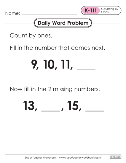 Daily Word Problems  K-111 through K-115 Worksheet