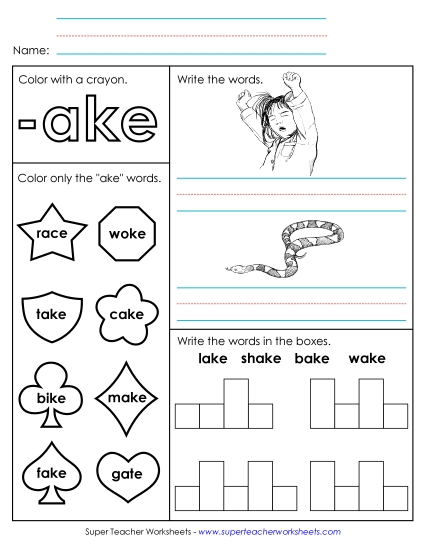 Worksheet 1 (-ake Words) Word Families Worksheet