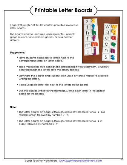 Letter Boards - Lowercase Alphabet Worksheet