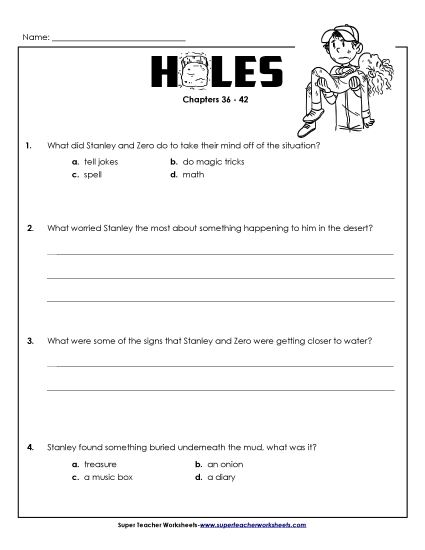 Questions for Chapters 36-42 Book Holes Worksheet
