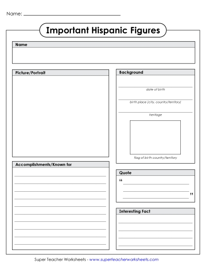 New Important Hispanic Figures Research Project Worksheet New Important Hispanic Figures Research Project Worksheet