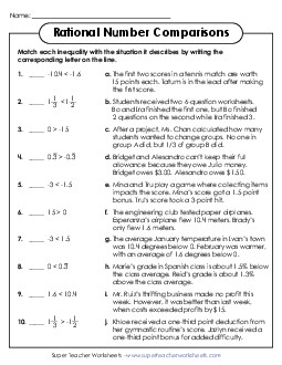 New Rational Number Comparisons Worksheet