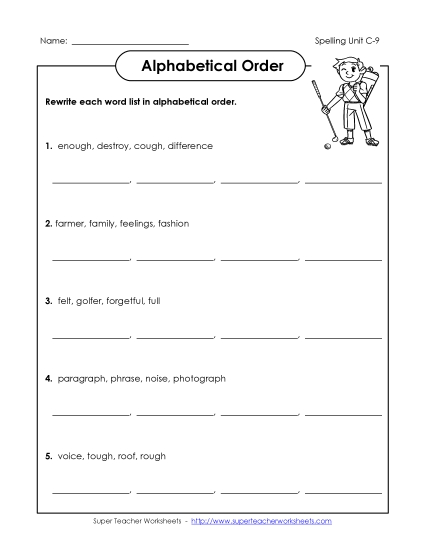 Alphabetical Order (C-9) Spelling C Worksheet