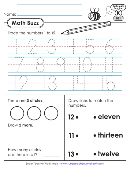 Kindergarten Math Buzz: Week 19 Worksheets 91 through 95