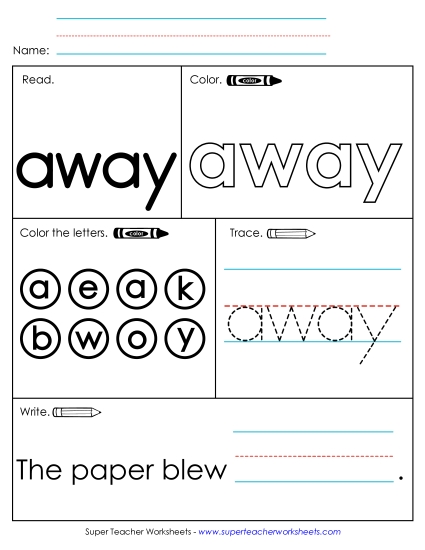 Worksheet 1: Away Sight Words Individual Worksheet