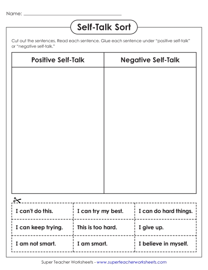 New Self-Talk Sort (Cut & Glue) Worksheet