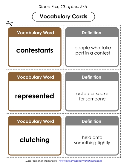 Vocabulary Cards for Chapters 5-6 Books Worksheet