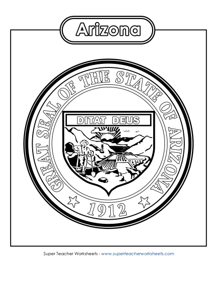 Arizona State Seal (Black & White) States Individual Worksheet