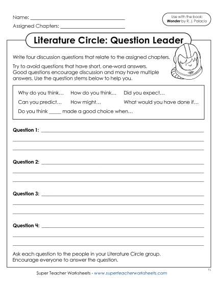 New Literature Circle: Question Leader Worksheet