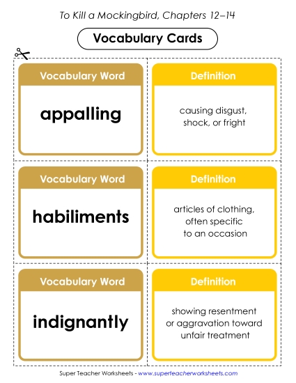 New Vocabulary Cards: Chapters 12–14 Worksheet New Vocabulary Cards: Chapters 12–14 Worksheet