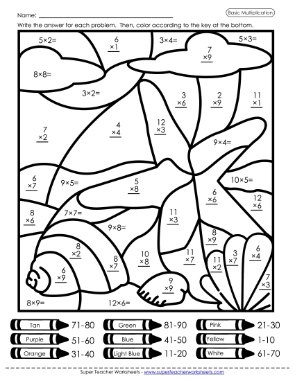 Preview image for Multiplication Mystery Picture - Sea Shells
