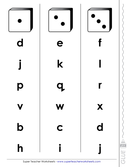 Fluency Dice Game (Lowercase) Alphabet Worksheet