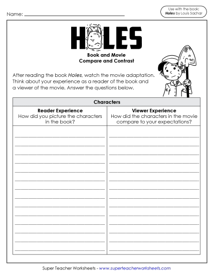 New Viewer vs. Reader Experience: Holes Worksheet