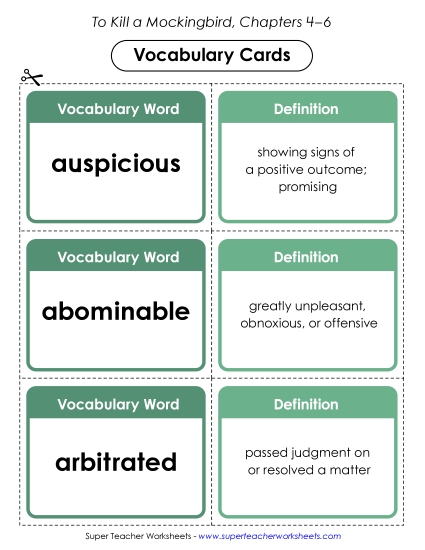 New Vocabulary Cards for Chapters 4–6 Worksheet