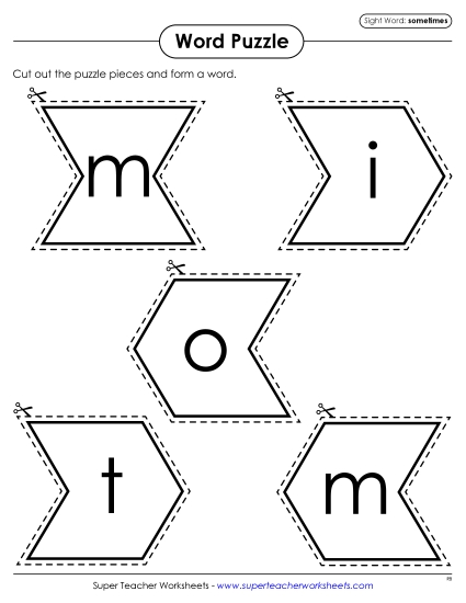 Word Puzzle: Sometimes Sight Words Individual Worksheet