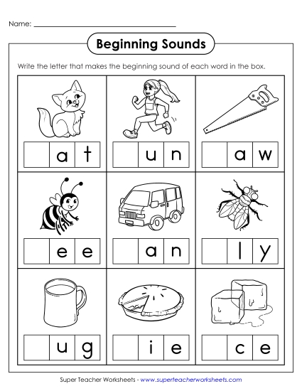 Preview image for Beginning Sounds Fill In Worksheet 3